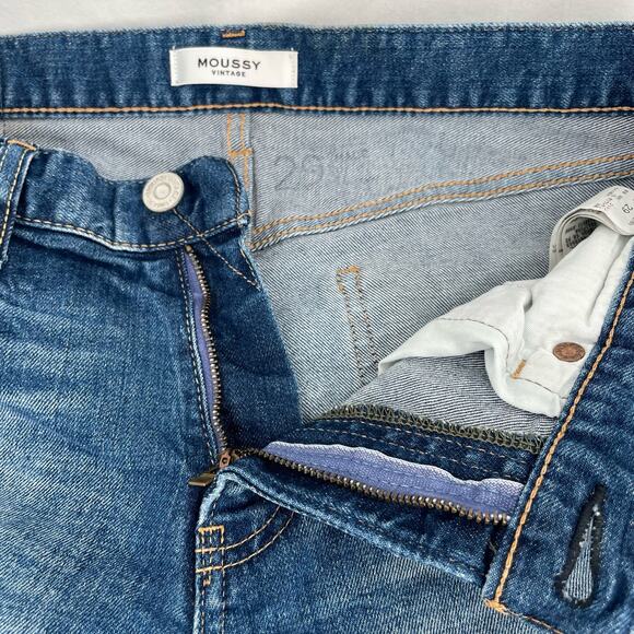 Moussy Vintage Lancaster Skinny Blue Jeans Distressed Splattered Embroidered 29 - Picture 4 of 15